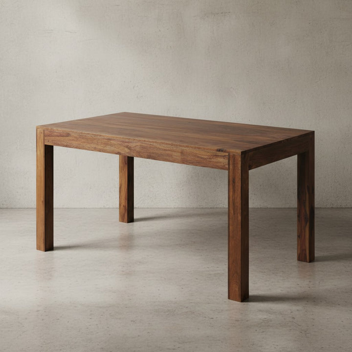 Massiver Sheesham Esstisch_ 140x80 cm_ modernes Design_ stabile Standbeine_ einfache Pflege_ ideal für Esszimmer und Küche - KADIMA DESIGN_Größe_ 140x80x76 cm_