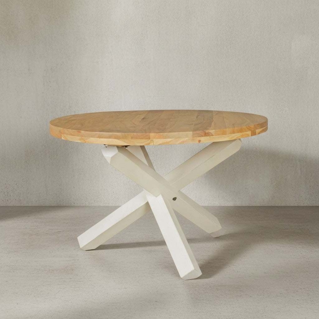 Esstisch TEKO_ Massivholz Rund_ 120 cm Durchmesser_ Sheesham Holz_ Kreuzbeine_ Handgefertigt - KADIMA DESIGN_Farbe_ Beige_ Größe_ 120x120x75 cm_