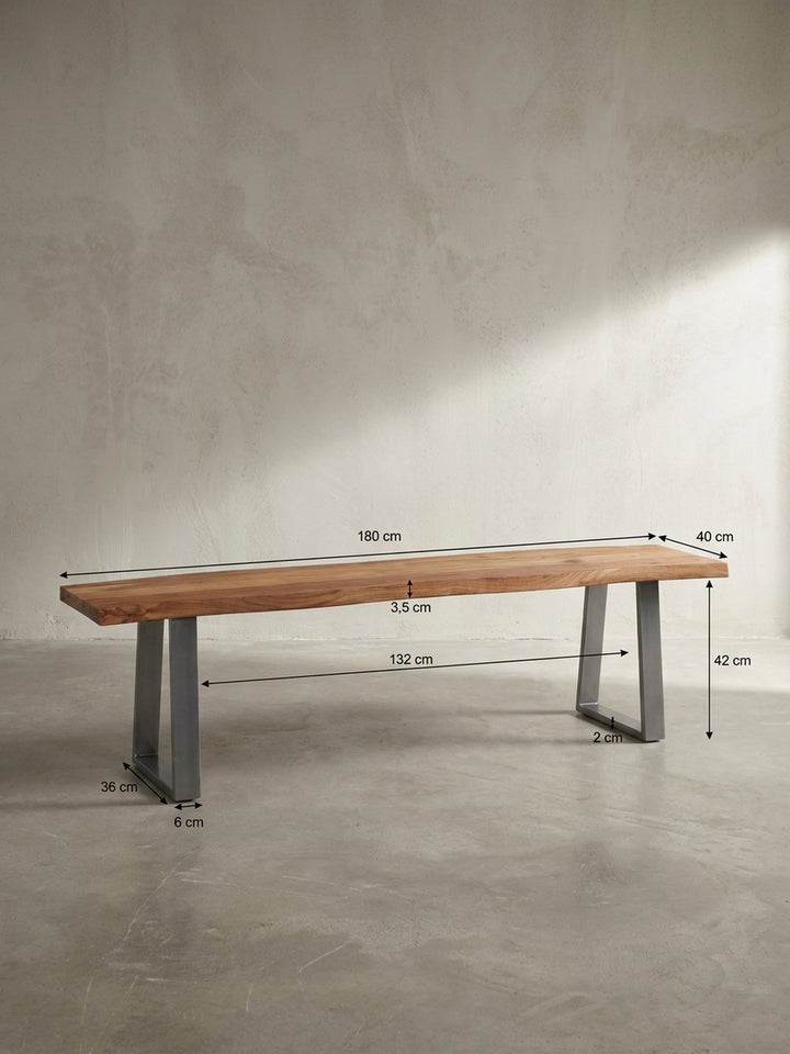 Technische Zeichnung der Esszimmerbank mit exakten Maßen: Länge 180 cm, Tiefe 40 cm, Höhe 45,5 cm für die perfekte Raumplanung._