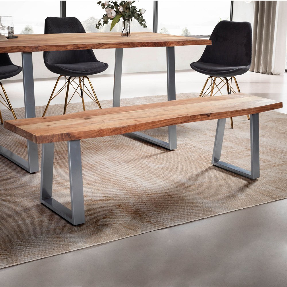 Esszimmerbank Massivholz / Metall mit Baumkante - Esstischbank Holzbank Massiv ohne Lehne - Küchenbank Chrom Essbank Modern - Sitzbank Esszimmer Klein_