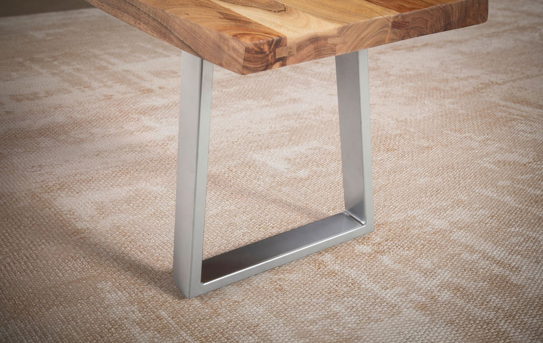 Esszimmerbank Massivholz / Metall mit Baumkante - Esstischbank Holzbank Massiv ohne Lehne - Küchenbank Chrom Essbank Modern - Sitzbank Esszimmer Klein_