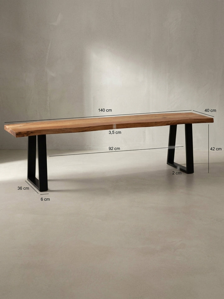 Technische Zeichnung der Esszimmerbank mit genauen Maßen: Länge 140 cm, Tiefe 40 cm und Höhe 45,5 cm für die perfekte Raumplanung._