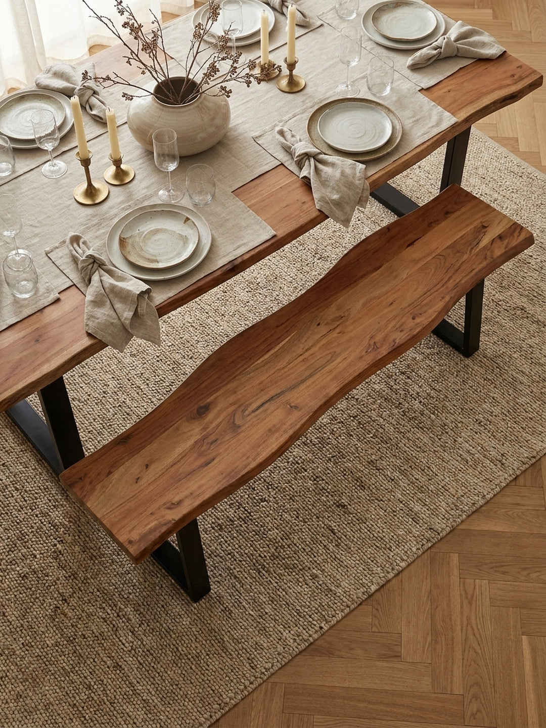 Sitzbank Akazie Massivholz natur 120x40x46 cm Wohnidee Esszimmer Einrichtungsidee stilvoll kombinieren Design Möbel Inspiration Wohnen Interior Zuhause Wohnzimmer modern hochwertig elegant_
