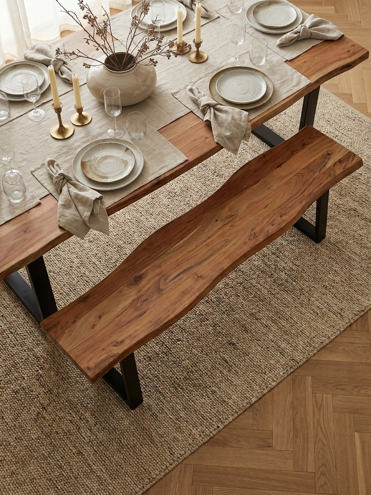 Sitzbank Akazie Massivholz natur 120x40x46 cm Wohnidee Esszimmer Einrichtungsidee stilvoll kombinieren Design Möbel Inspiration Wohnen Interior Zuhause Wohnzimmer modern hochwertig elegant_