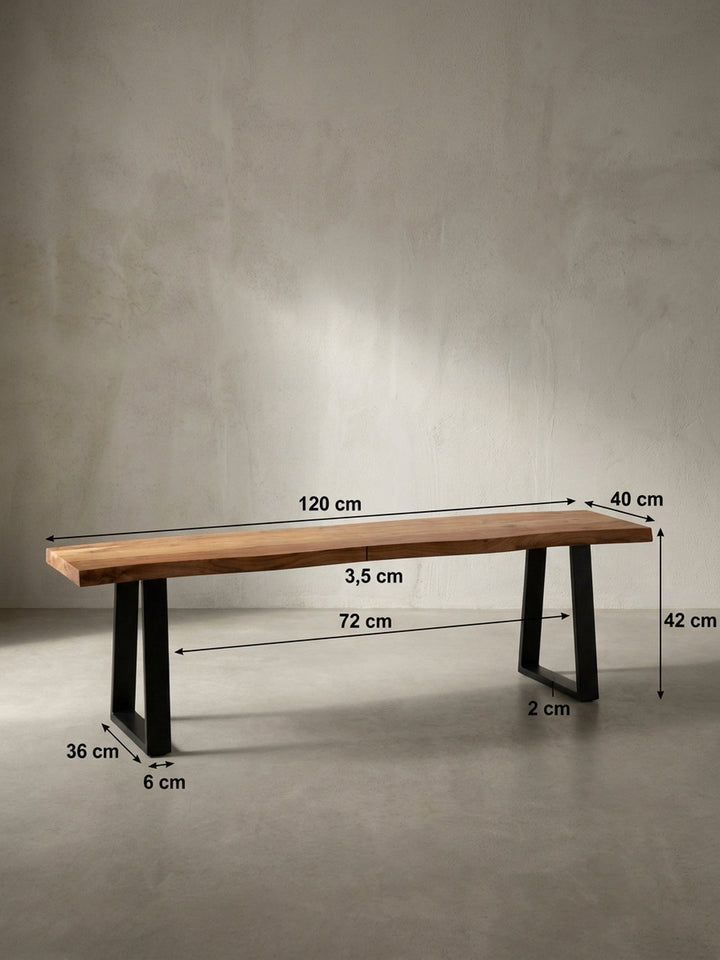 Sitzbank Akazie Massivholz natur Maße 120x40x46 cm Höhe Breite Tiefe Maßzeichnung Produktmaße Möbel Design Esszimmer Wohnen Einrichtung Interior Zuhause Wohnzimmer modern hochwertig elegant_
