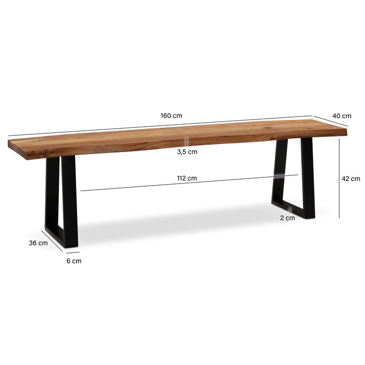 Esszimmerbank Massivholz / Metall mit Baumkante - Esstischbank Holzbank Massiv ohne Lehne - Küchenbank Essbank Modern - Sitzbank Esszimmer Klein_