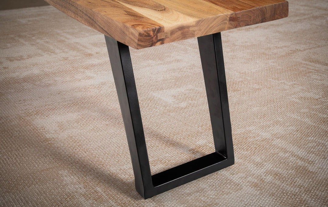 Esszimmerbank 120x40x45-5 cm Massivholz / Metall mit Baumkante - Esstischbank Modern - Holzbank Massiv ohne Lehne - Küchenbank Essbank mit U-Beinen - Sitzbank Esszimmer Klein_