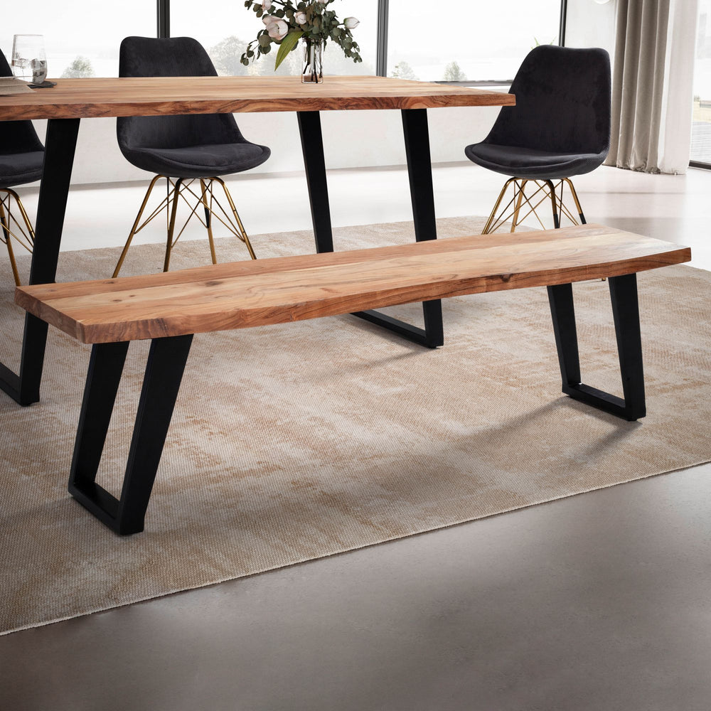 Esszimmerbank 120x40x45-5 cm Massivholz / Metall mit Baumkante - Esstischbank Modern - Holzbank Massiv ohne Lehne - Küchenbank Essbank mit U-Beinen - Sitzbank Esszimmer Klein_