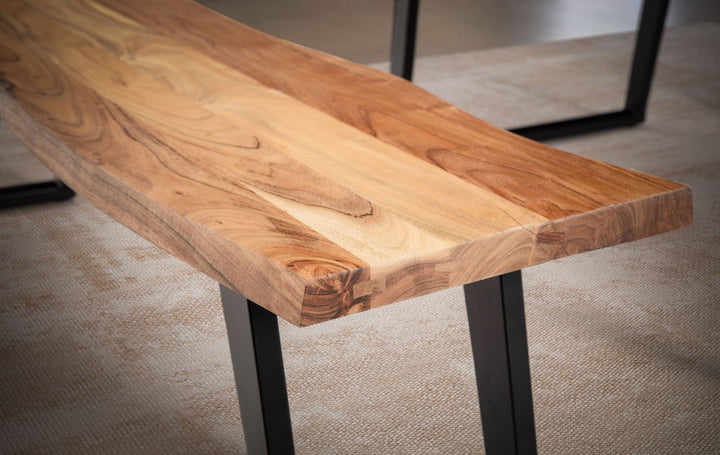 Esszimmerbank 120x40x45-5 cm Massivholz / Metall mit Baumkante - Esstischbank Modern - Holzbank Massiv ohne Lehne - Küchenbank Essbank mit U-Beinen - Sitzbank Esszimmer Klein_