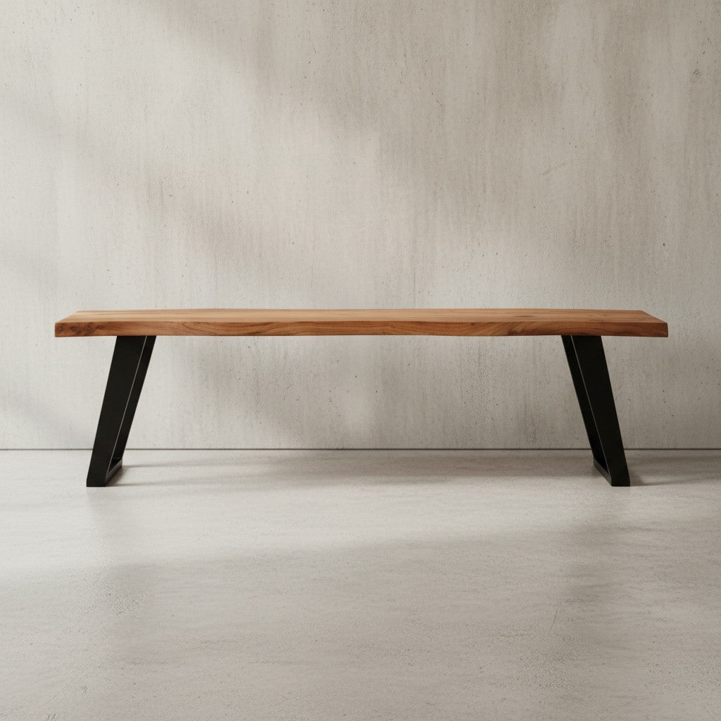 Esszimmerbank 120x40x45-5 cm Massivholz / Metall mit Baumkante - Esstischbank Modern - Holzbank Massiv ohne Lehne - Küchenbank Essbank mit U-Beinen - Sitzbank Esszimmer Klein_