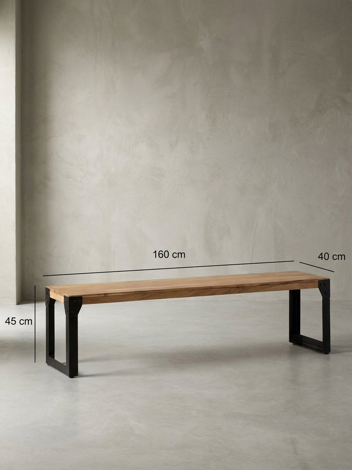 Technische Zeichnung der Esszimmerbank mit genauen Maßen: Länge 160 cm, Höhe 45 cm und Tiefe 40 cm für die perfekte Raumplanung._
