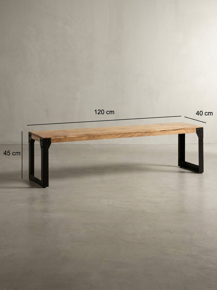 Technische Zeichnung der Esszimmerbank mit exakten Maßen: Länge 120 cm, Tiefe 40 cm und Sitzhöhe 45 cm._