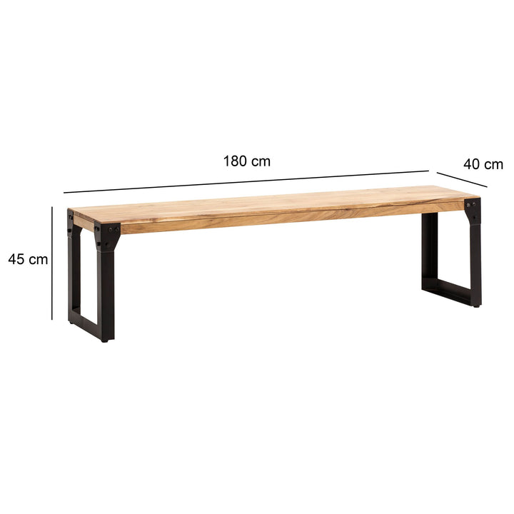 Esszimmerbank Massivholz Metall Industrial - Esstischbank Holzbank Massiv ohne Lehne - Küchenbank Essbank Modern - Sitzbank Esszimmer Klein_