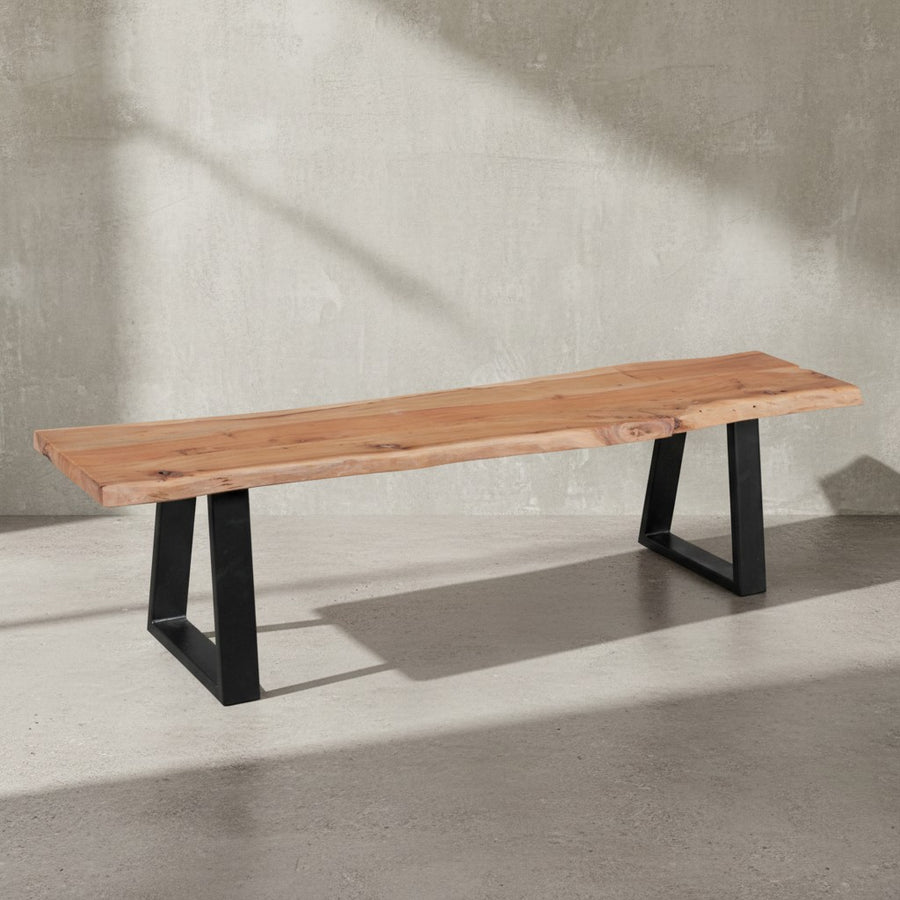 Esszimmerbank Akazienholz_ 4 Personen_ Akazienholz_ 180x40x45 cm_ schwarze Metallfüße_ Anti-Rutsch-Pads - KADIMA DESIGN_Größe_ 180x40x45 cm_
