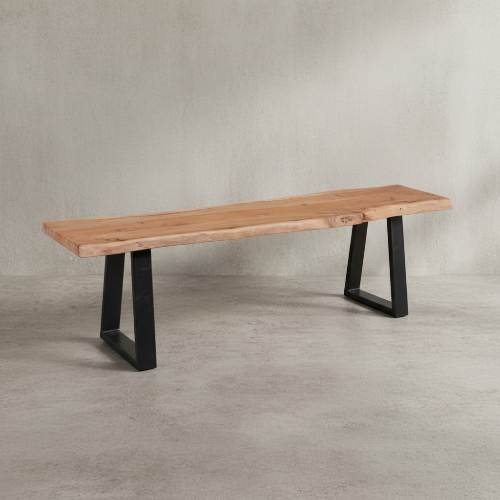 Esszimmerbank Akazienholz_ 4 Personen_ Akazienholz_ 180x40x45 cm_ schwarze Metallfüße_ Anti-Rutsch-Pads - KADIMA DESIGN_Größe_ 160x40x45 cm_