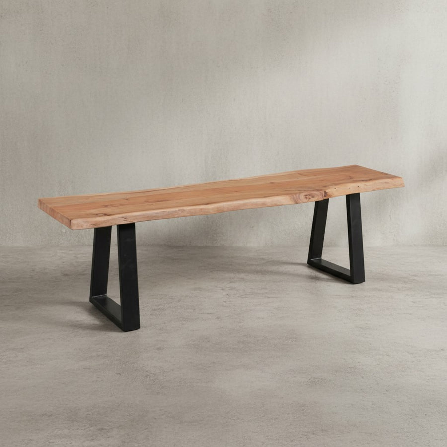 Esszimmerbank Akazienholz_ 4 Personen_ Akazienholz_ 180x40x45 cm_ schwarze Metallfüße_ Anti-Rutsch-Pads - KADIMA DESIGN_Größe_ 160x40x45 cm_