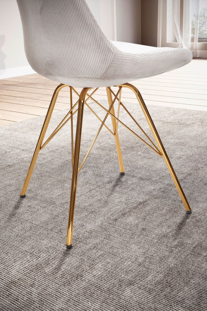 2er-Set Stühle für Esszimmer, beige gepolstert mit Stoffbezug und goldenem Metallgestell – elegantes skandinavisches Design_