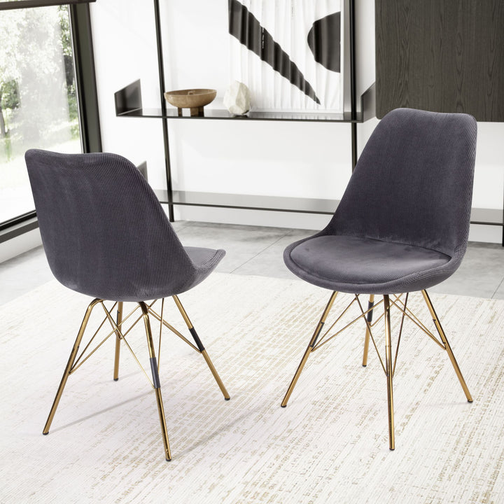 Design-Stuhlset für Esszimmer, gepolstert in Grau mit goldfarbenen Beinen – elegante Küchenstühle im skandinavischen Stil_