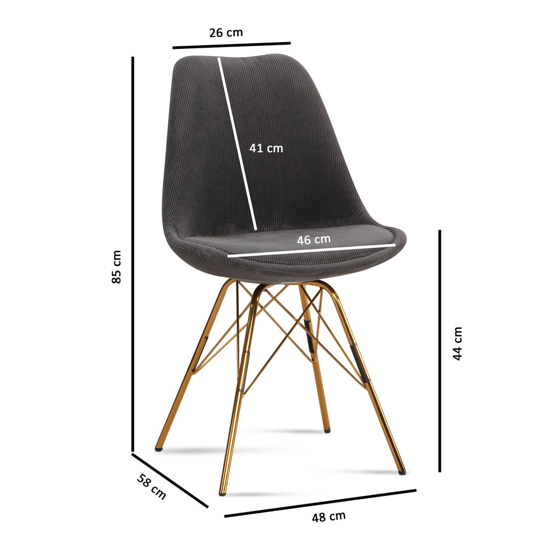 Esszimmerstuhl 2er-Set in Grau mit bequemer Polsterung und goldfarbenem Gestell – skandinavisches Design für Küche und Esszimmer_