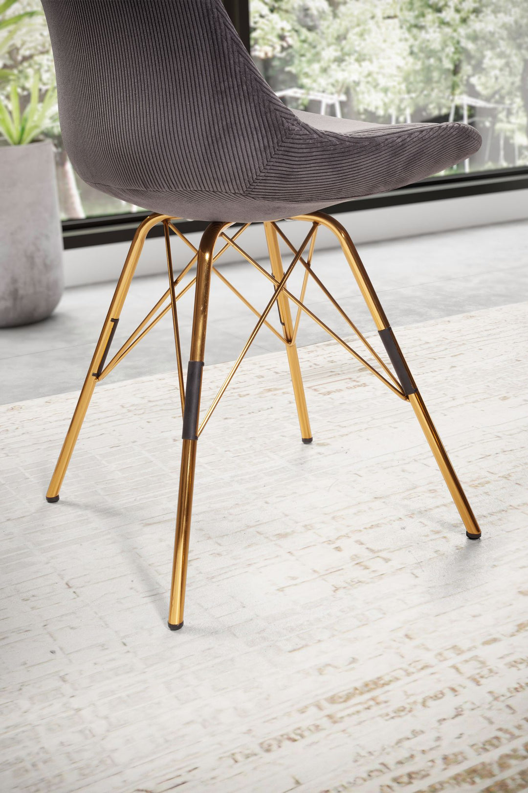 Esszimmerstuhl 2er Set Cara-Stoff Küchenstuhl mit goldenen Beinen - Cord-Schalenstuhl Skandinavisches Design - Polsterstuhl mit Stoffbezug - Stuhl Gepolstert_