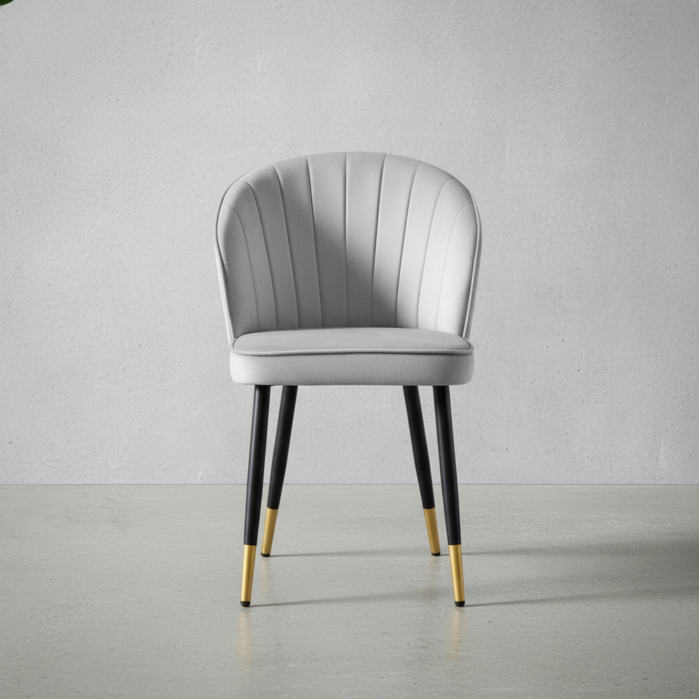 2er-Set Esszimmerstühle in Grau mit Samtbezug und Metallbeinen Schwarz-Gold – eleganter Polsterstuhl für Esszimmer und Küche_