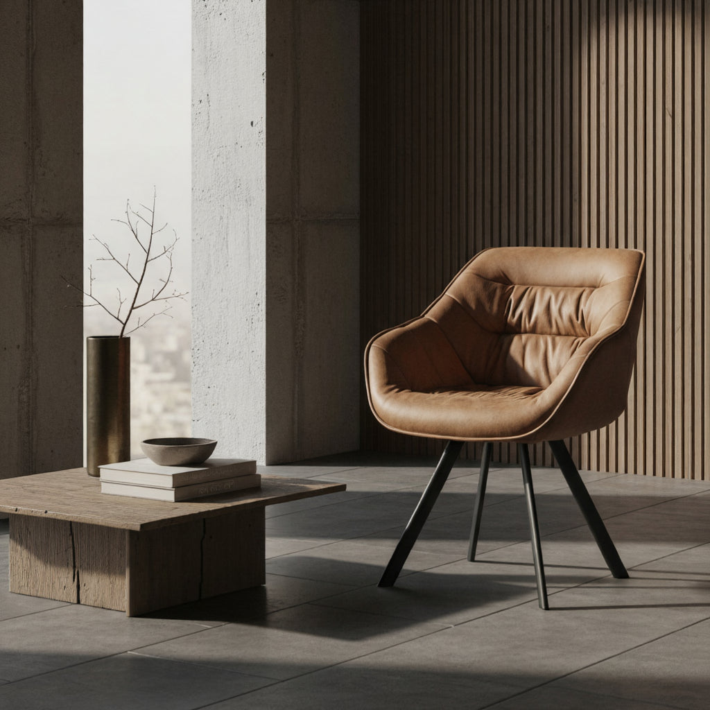 Wohnidee mit Stuhl Loche in Braun: gemütliche Sitzgelegenheit im modernen Loft-Stil – Kadima Design_