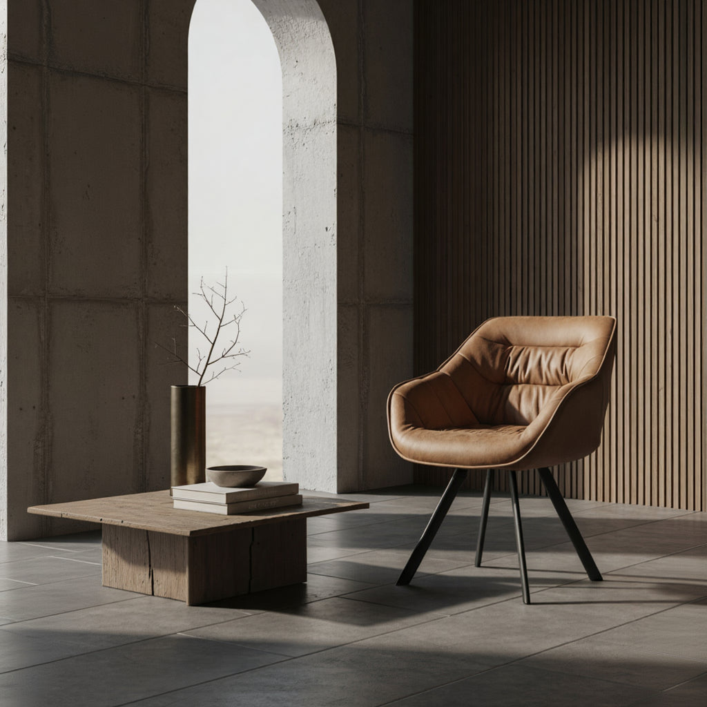 Minimalistisches Interieur mit Esszimmerstuhl Loche in Beige, ideal für stilvolle und komfortable Einrichtung_