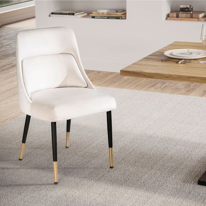 Esszimmerstuhl Samt Küchenstuhl mit schwarzen Beinen - Schalenstuhl Modern - Polsterstuhl mit Stoffbezug - Stuhl Gepolstert mit integriertem Rückenkissen_
