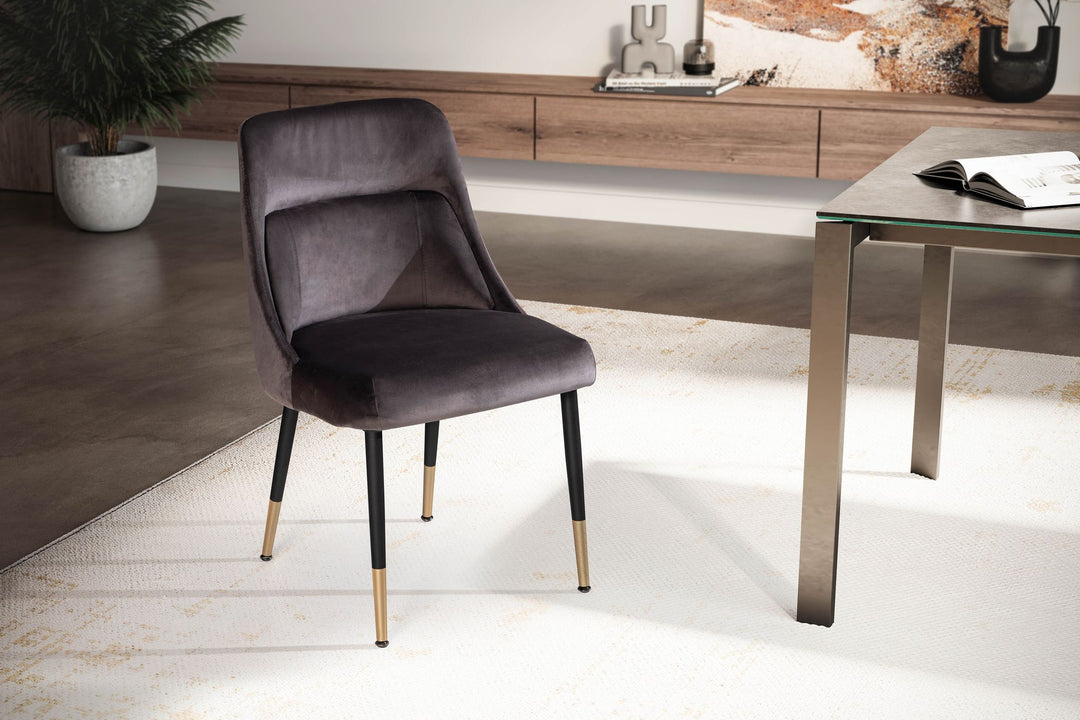Esszimmerstuhl Samt Küchenstuhl mit schwarzen Beinen - Schalenstuhl Modern - Polsterstuhl mit Stoffbezug - Stuhl Gepolstert mit integriertem Rückenkissen_
