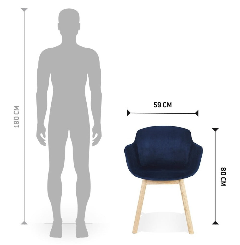 Küchenstuhl mit Armlehnen - blauer Samtbezug - 46cm Sitzbreite - robuste Konstruktion - passt zu verschiedenen Einrichtungsstilen - Kadima Design_