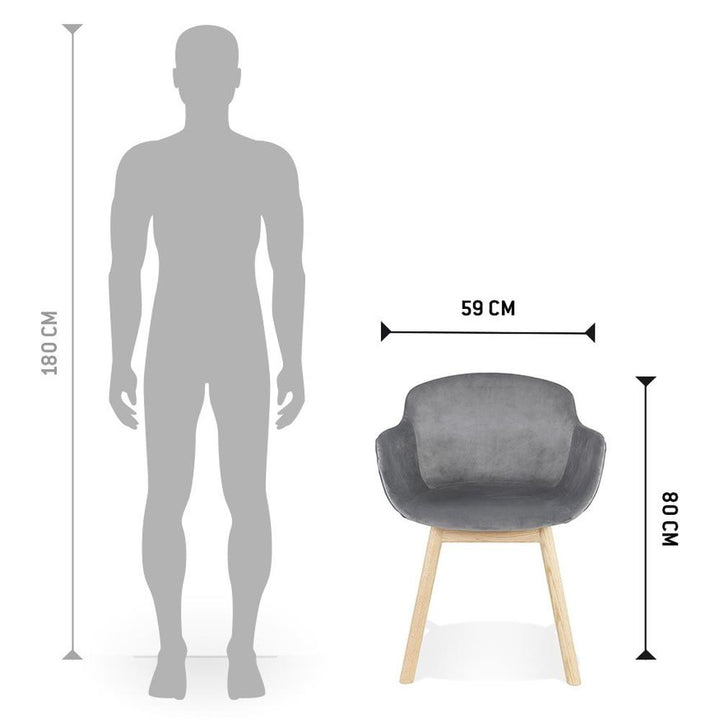 Küchenstuhl mit Armlehnen - grauer Veloursbezug - 46cm Sitzbreite - robuste Konstruktion - passt zu verschiedenen Farbschemata - Kadima Design_