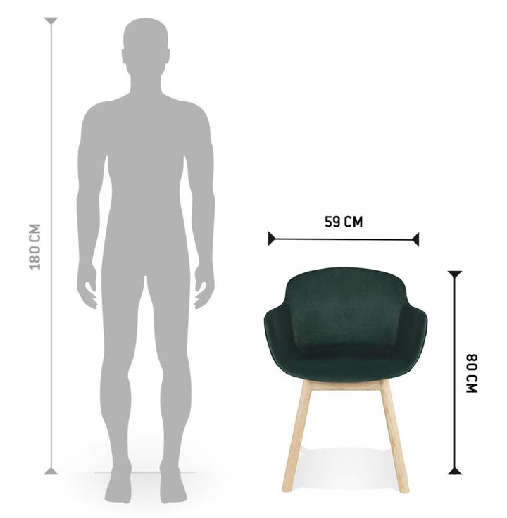 Küchenstuhl mit Armlehnen - grüner Veloursbezug - 46cm Sitzbreite - robuste Konstruktion - passt zu verschiedenen Einrichtungsstilen - Kadima Design_