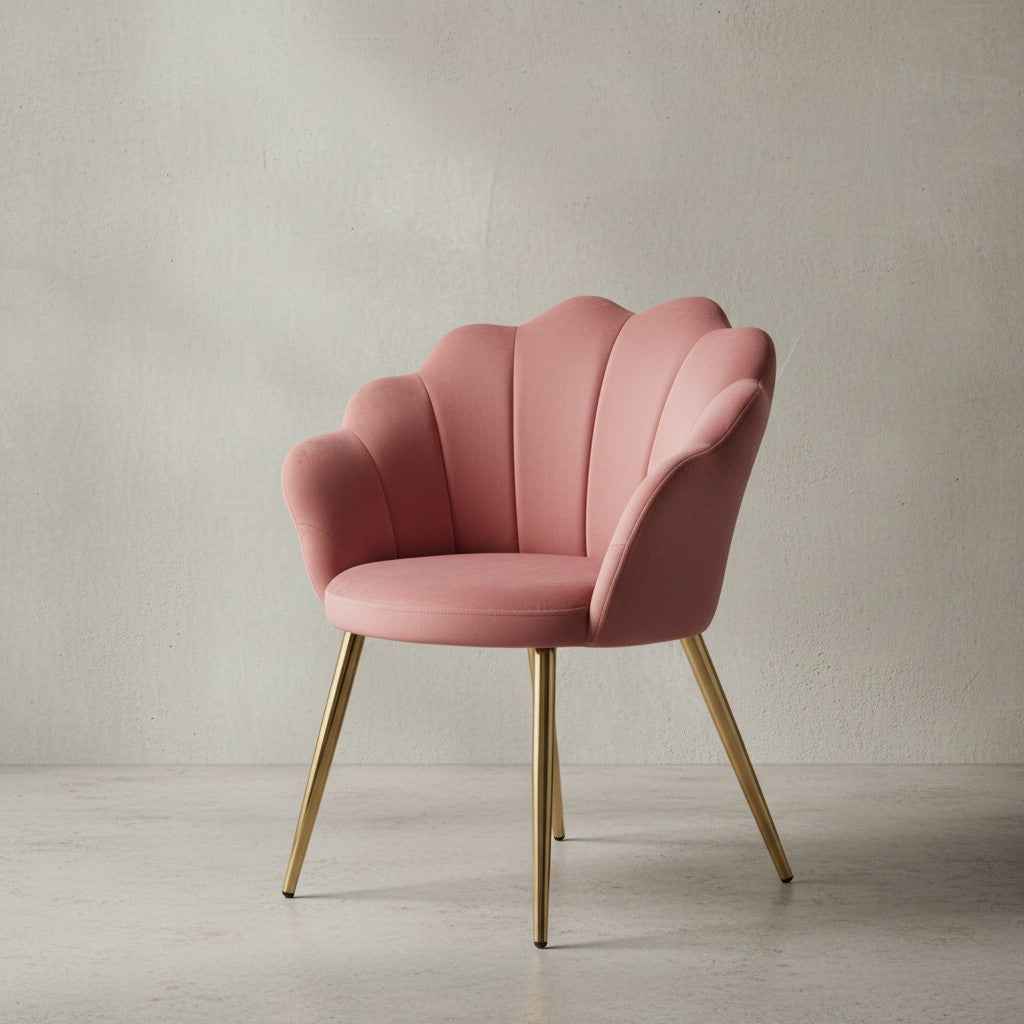 Esszimmerstuhl TULIP_ Skandinavisches Design_ Samtbezug_ goldene Metallbeine_ Kunststoffkappen - KADIMA DESIGN_Farbe_ Rosa_ Größe_ 53x48x80 cm_