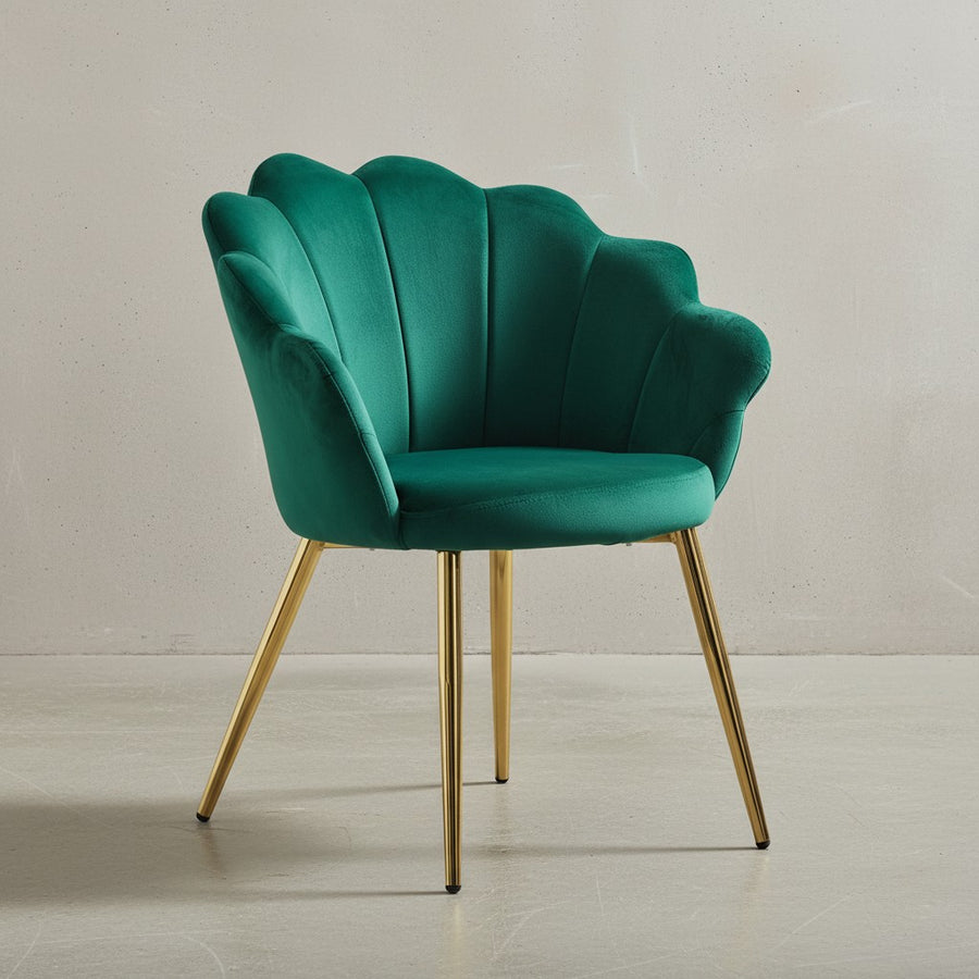 Esszimmerstuhl TULIP_ Skandinavisches Design_ Samtbezug_ goldene Metallbeine_ Kunststoffkappen - KADIMA DESIGN_Farbe_ Grün_ Größe_ 53x48x80 cm_