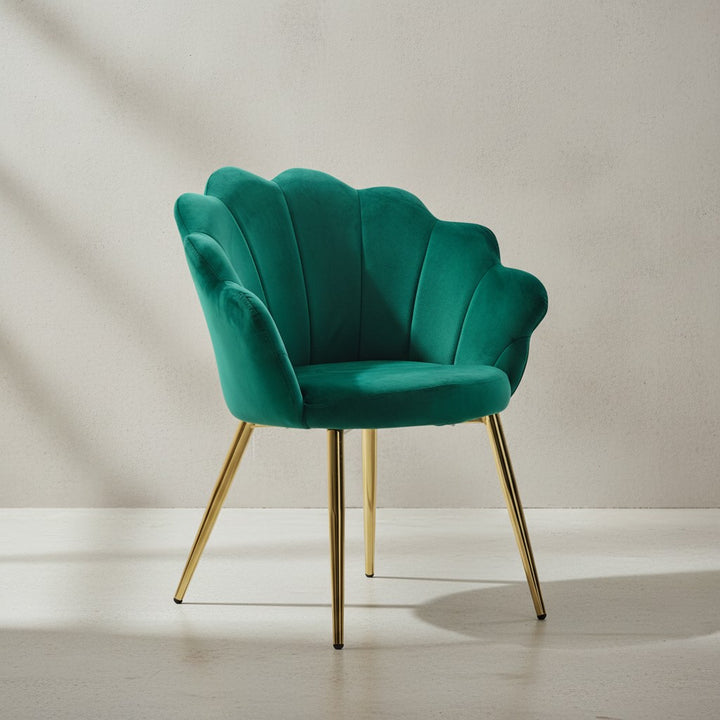 Esszimmerstuhl TULIP_ Skandinavisches Design_ Samtbezug_ goldene Metallbeine_ Kunststoffkappen - KADIMA DESIGN_Farbe_ Grün_ Größe_ 53x48x80 cm_