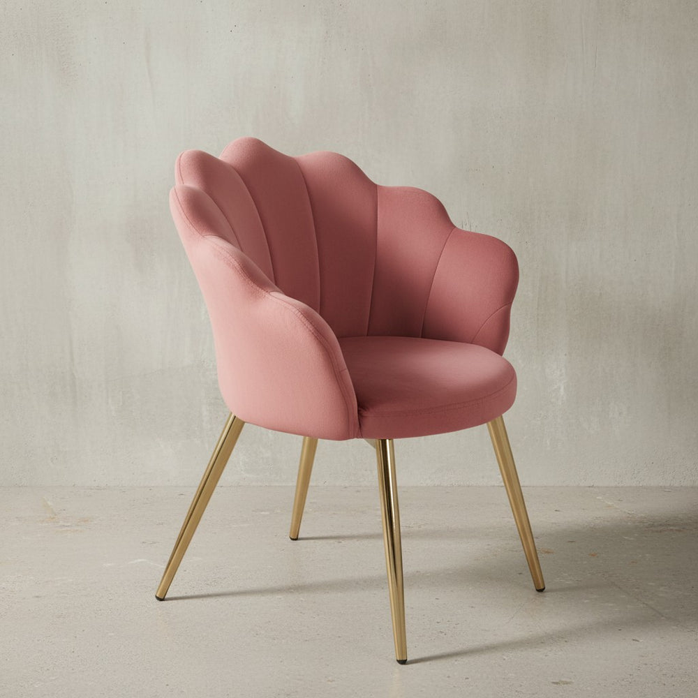 Esszimmerstuhl Tulpe Samt Gepolstert - Küchenstuhl mit Goldfarbenen Beinen - Schalenstuhl Skandinavisches Design - Polsterstuhl mit Stoffbezug_