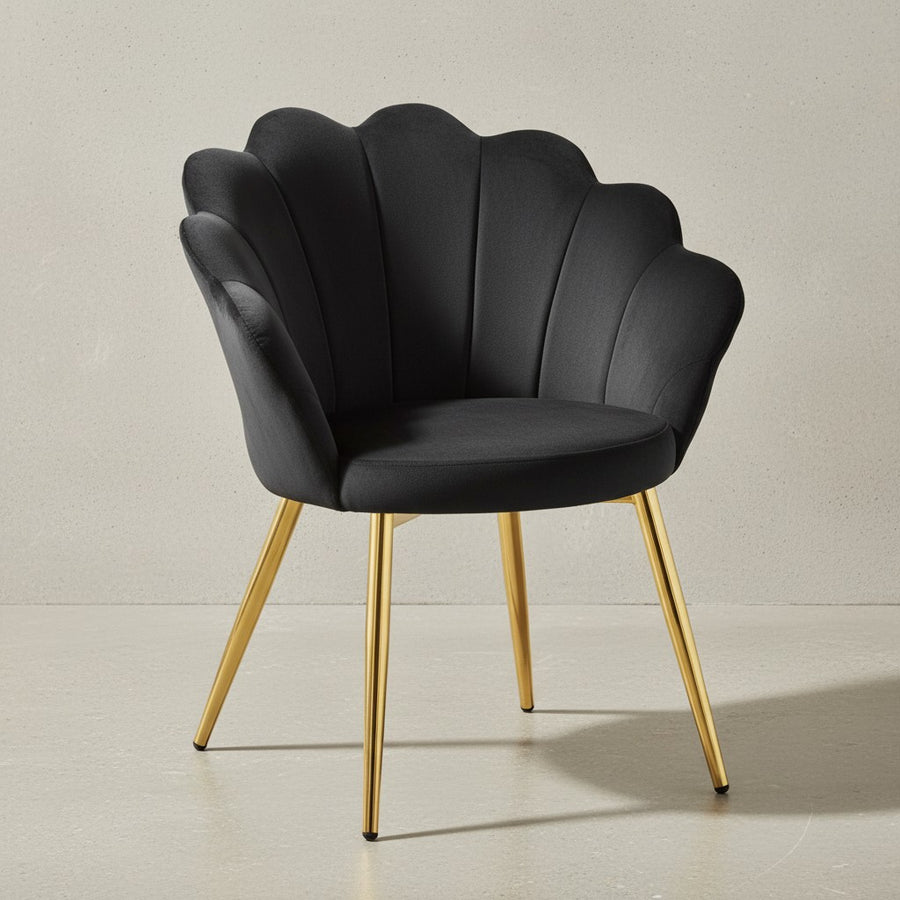 Esszimmerstuhl Tulpe Samt Gepolstert - Küchenstuhl mit Goldfarbenen Beinen - Schalenstuhl Skandinavisches Design - Polsterstuhl mit Stoffbezug_