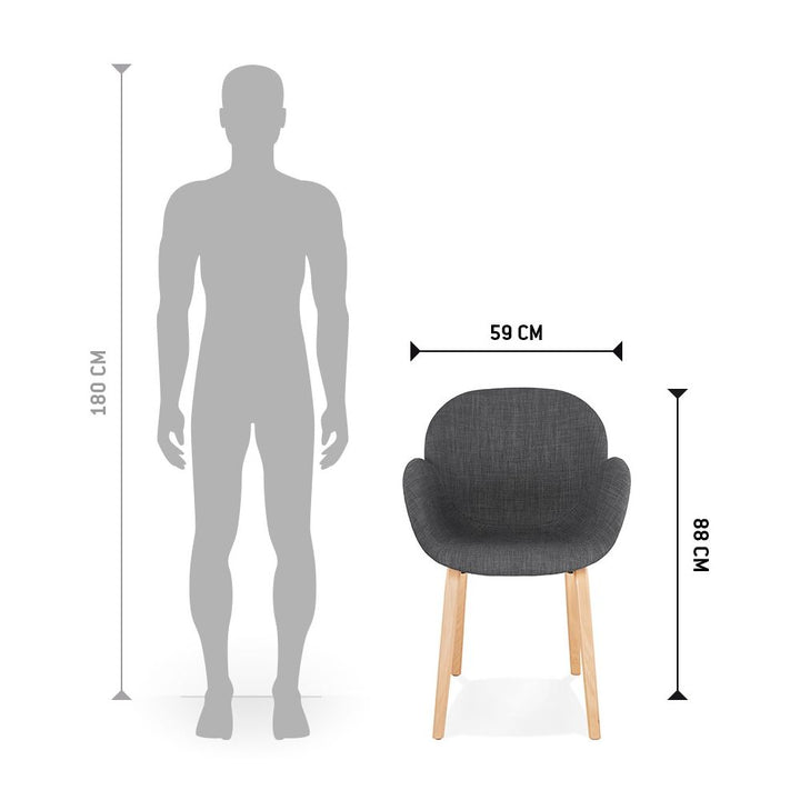Armlehnstuhl gepolstert - Sitzbreite 53 cm - naturfarbenes Holzgestell mit anthrazitgrauem Stoffbezug - Kadima Design_