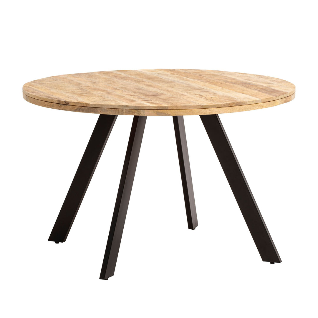 Esszimmertisch – Rund Mango Massivholz 120x120x76 cm Metallbeine