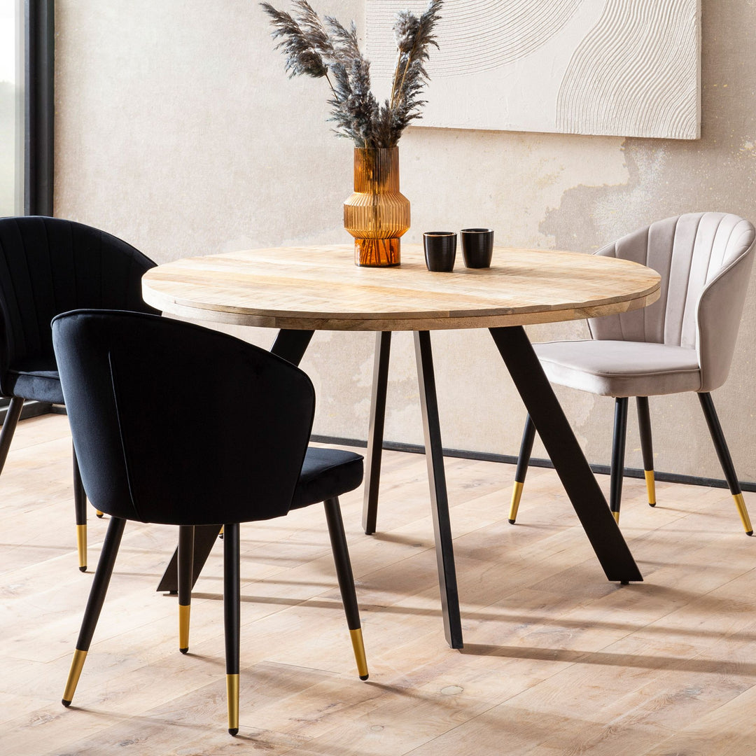 Esszimmertisch – Rund Mango Massivholz 120x120x76 cm Metallbeine
