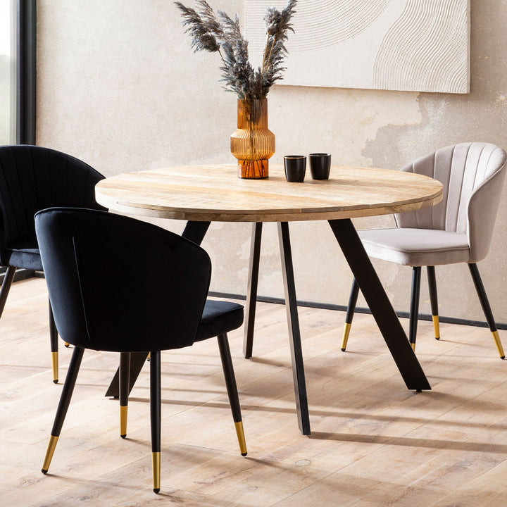 Esszimmertisch – Rund Mango Massivholz 120x120x76 cm Metallbeine
