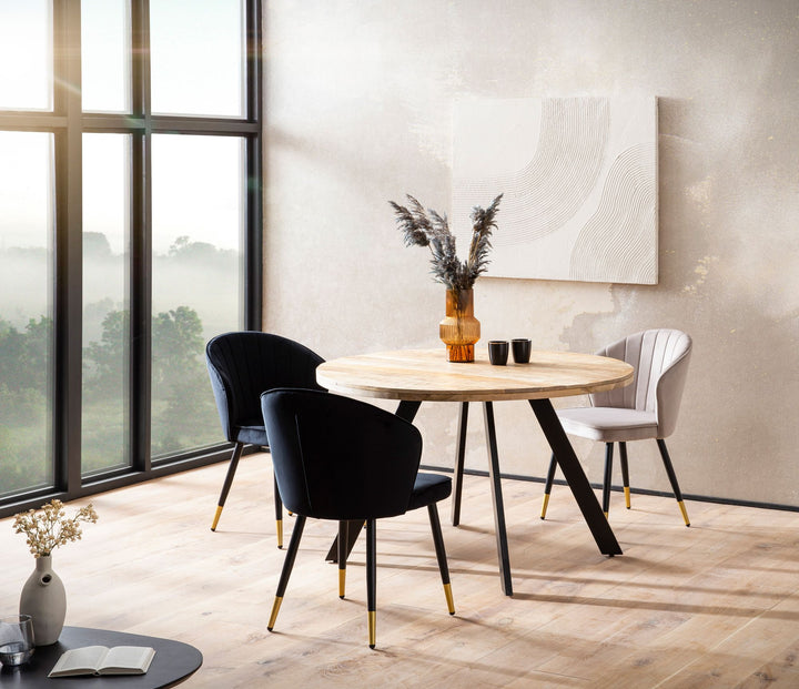 Esszimmertisch – Rund Mango Massivholz 120x120x76 cm Metallbeine