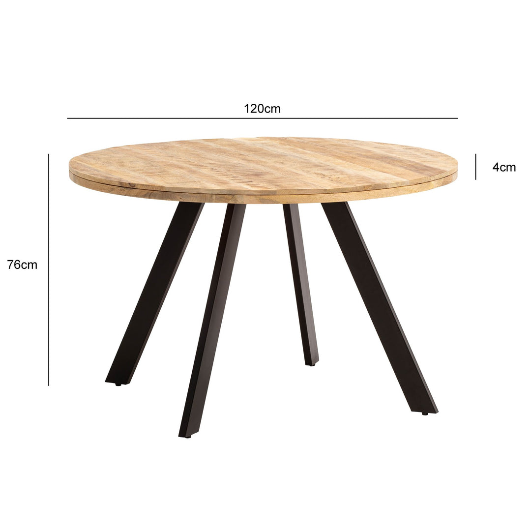 Esszimmertisch – Rund Mango Massivholz 120x120x76 cm Metallbeine