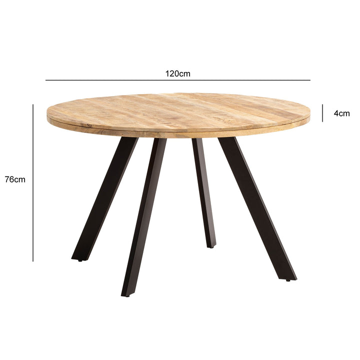 Esszimmertisch – Rund Mango Massivholz 120x120x76 cm Metallbeine