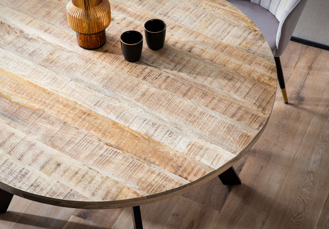 Esszimmertisch – Rund Mango Massivholz 120x120x76 cm Metallbeine
