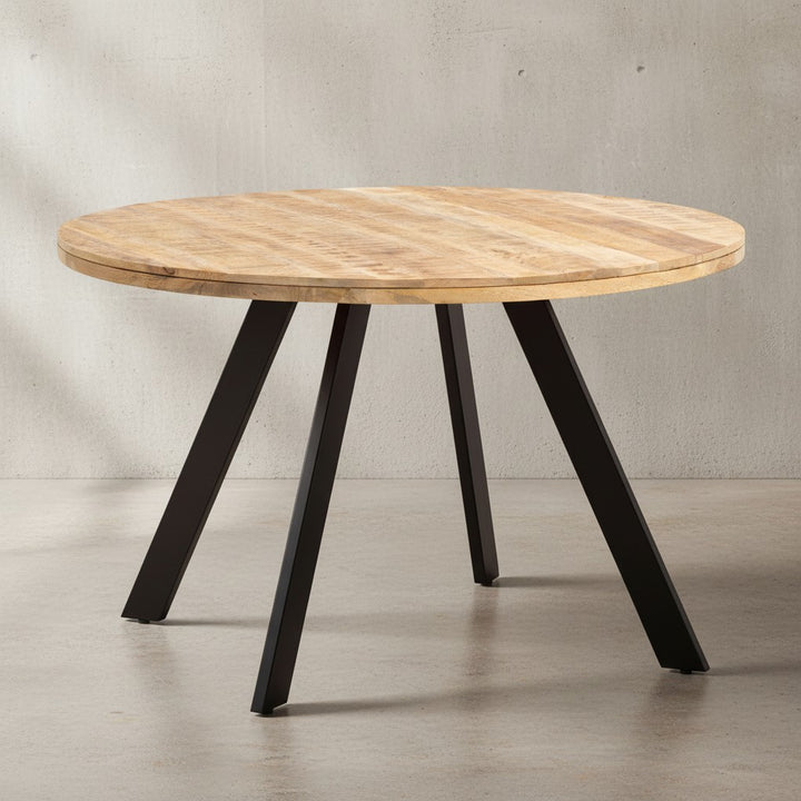 Esszimmertisch 120x120x76 cm Mango Massivholz Esstisch Modern - Küchentisch Massiv mit Metallbeinen - Holztisch Esszimmer Rund - Kleiner Speisetisch Holz_