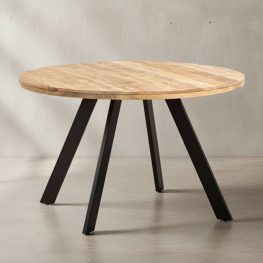 Esszimmertisch 120x120x76 cm Mango Massivholz Esstisch Modern - Küchentisch Massiv mit Metallbeinen - Holztisch Esszimmer Rund - Kleiner Speisetisch Holz_