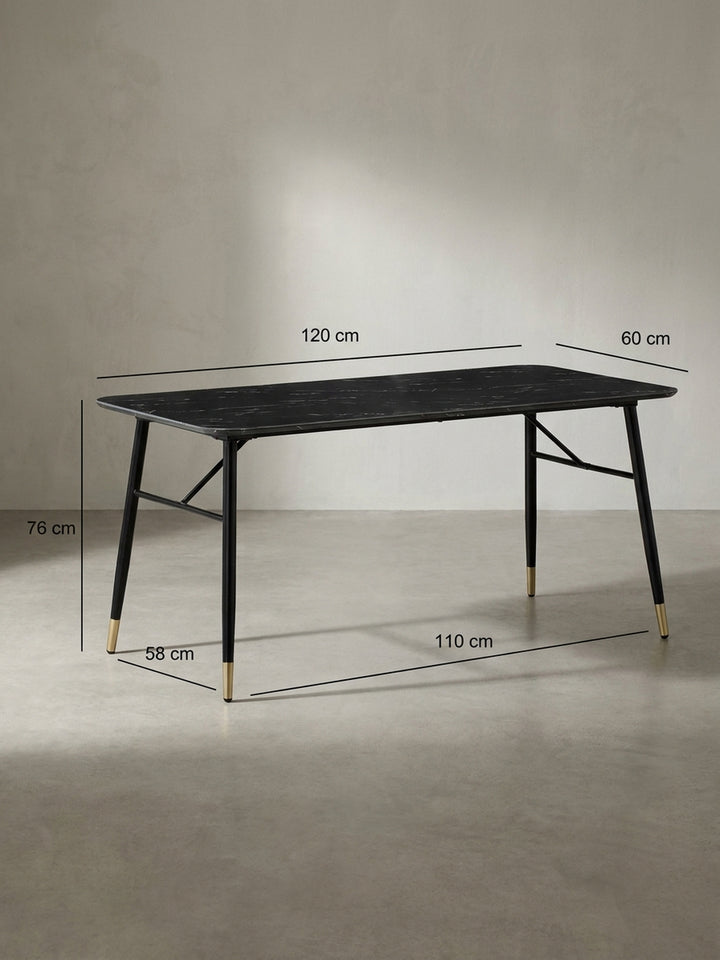 Technische Maßzeichnung des rechteckigen Esstisches mit genauen Maßangaben zu Länge 120 cm Breite 60 cm und Gesamthöhe 76 cm_