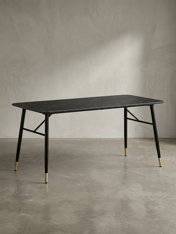 Komplettansicht des 180x90x76 cm großen Esszimmertisches mit dunkler Oberfläche als stilvoller Mittelpunkt für ein offenes Wohnkonzept_