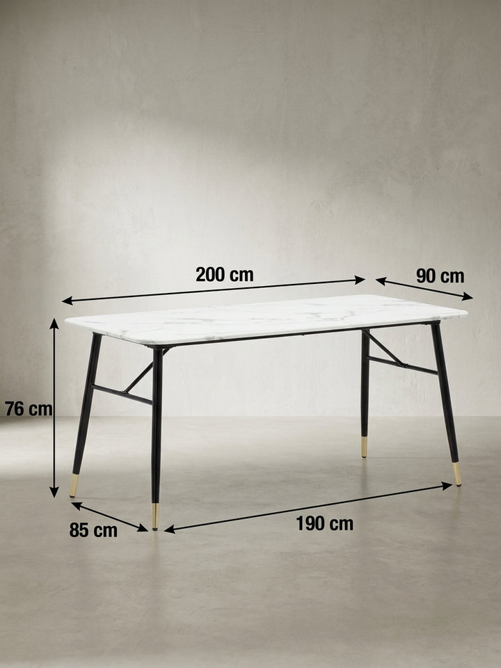 Technische Zeichnung des Esstisches mit genauen Maßangaben von 200 cm Länge 90 cm Breite und 76 cm Höhe für die Raumplanung_
